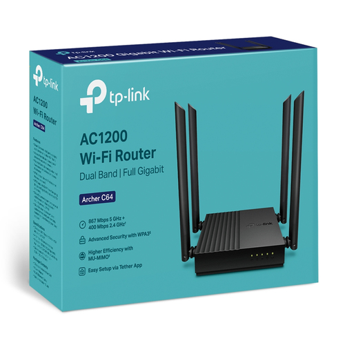 TP-Link Archer Archer C64  IEEE 802.11ac Ethernet Wireless Router - Dual Band - 2.40 GHz ISM Band - 5 GHz UNII Band - 4 x 