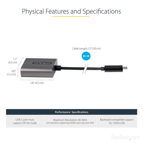 StarTech.com USB C to DVI Adapter, 1920x1200p, USB Type-C to DVI-D Adapter Dongle, USB-C to DVI Display/Monitor Video Conv