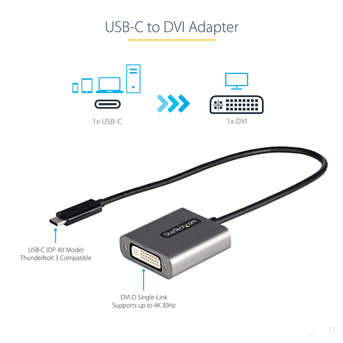 StarTech.com USB C to DVI Adapter, 1920x1200p, USB Type-C to DVI-D Adapter Dongle, USB-C to DVI Display/Monitor Video Conv