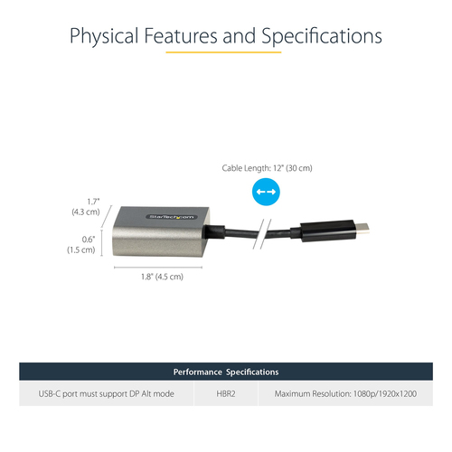 StarTech.com USB C to VGA Adapter, 1080p USB Type-C to VGA Adapter Dongle, USB-C to VGA Monitor/Display Video Converter, 1