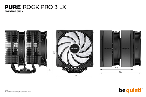 be quiet! Pure Rock Pro 3 LX BK043 Kühllüfter - 120 mm Maximum Fan Diameter - 6 x Heat Pipe(s) - Rillenlager - Compatible 