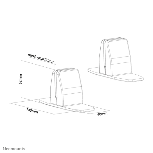 Neomounts NS-CLMPSTANDBLACK Desk clamp set (2 pcs) - max 8 kg. Product colour: Black, Housing material: Aluminium, Maximum