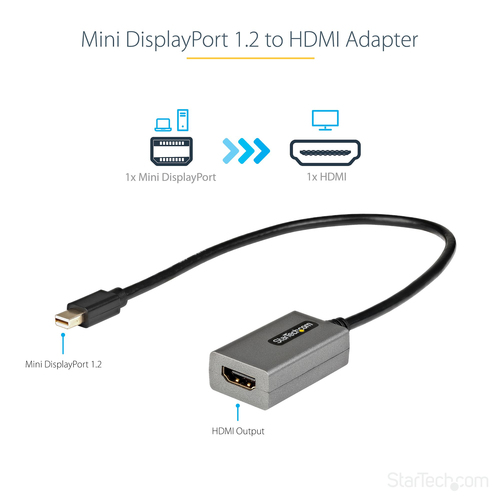 StarTech.com MDP2HDEC. Kabellänge: 0,331 m, Anschluss 1: Mini DisplayPort, Anschluss 2: HDMI Typ A (Standard). Konformität