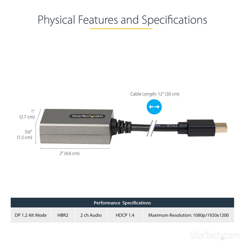 StarTech.com MDP2HDEC. Kabellänge: 0,331 m, Anschluss 1: Mini DisplayPort, Anschluss 2: HDMI Typ A (Standard). Konformität