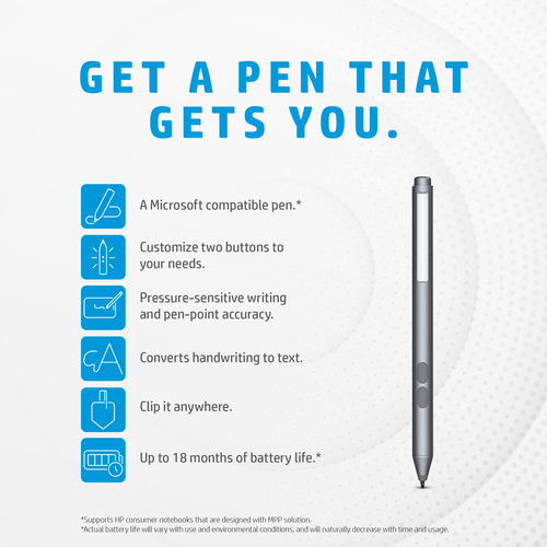 HP MPP 1.51 Pen. Device compatibility: Laptop, Brand compatibility: HP, Product colour: Black. Weight: 10 g, Width: 140 mm