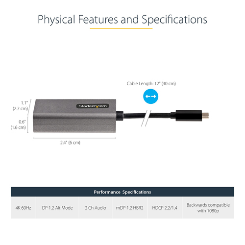 StarTech.com USB C to Mini DisplayPort Adapter, 4K 60Hz USB-C to mDP Adapter Dongle, USB Type-C to Mini DP Video Converter