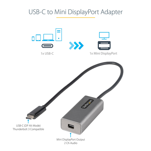 StarTech.com USB C to Mini DisplayPort Adapter, 4K 60Hz USB-C to mDP Adapter Dongle, USB Type-C to Mini DP Video Converter