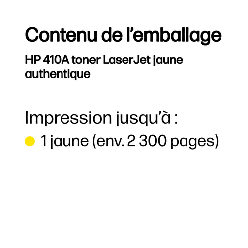 Cartouche toner D'origine HP 410A Laser - Jaune - Un seul packet - 1 Unité - Laser - 1 Unité