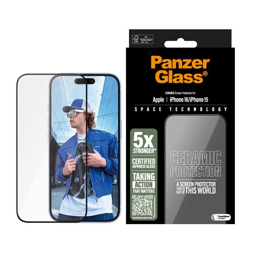 PanzerGlass® Ceramic Displayschutz iPhone 16 | 15 | Ultra-Wide Fit