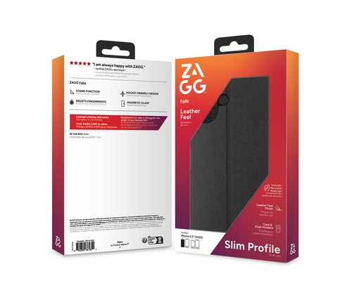 ZAGG Folio. Etui-Typ: Folio, Markenkompatibilität: Apple, Kompatibilität: iPhone 17, Maximale Bildschirmgröße: 16 cm (6.3"