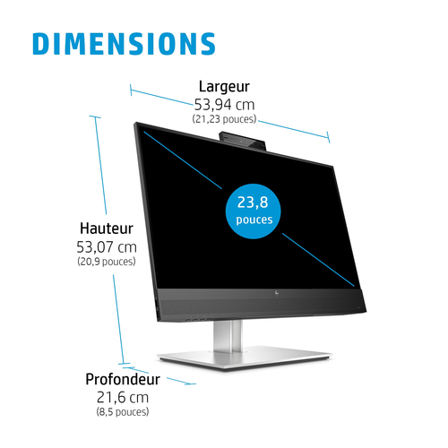 HP E24mv G4 FHD Conferencing Monitor. Display diagonal: 60.5 cm (23.8"), Display resolution: 1920 x 1080 pixels, HD type: 