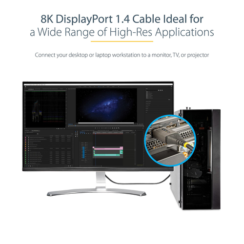 StarTech.com DP14VMM1M. Kabellänge: 1 m, Anschluss 1: DisplayPort, Anschluss 2: DisplayPort. Konformitätsbescheinigungen: 