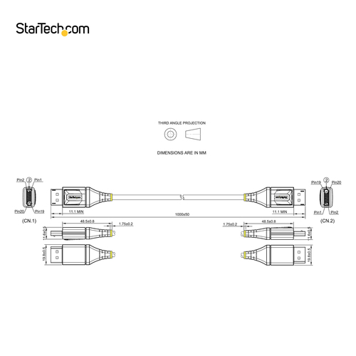 StarTech.com DP14VMM1M. Kabellänge: 1 m, Anschluss 1: DisplayPort, Anschluss 2: DisplayPort. Konformitätsbescheinigungen: 