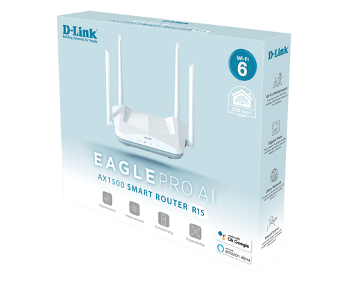 D-Link EAGLE PRO AI AX1500 Smart Router. WAN connection type: RJ-45. Wi-Fi band: Dual-band (2.4 GHz / 5 GHz), Top Wi-Fi st