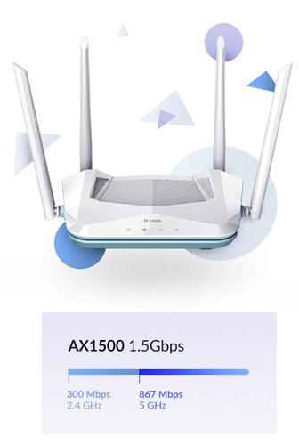 D-Link EAGLE PRO AI AX1500 Smart Router. WAN connection type: RJ-45. Wi-Fi band: Dual-band (2.4 GHz / 5 GHz), Top Wi-Fi st