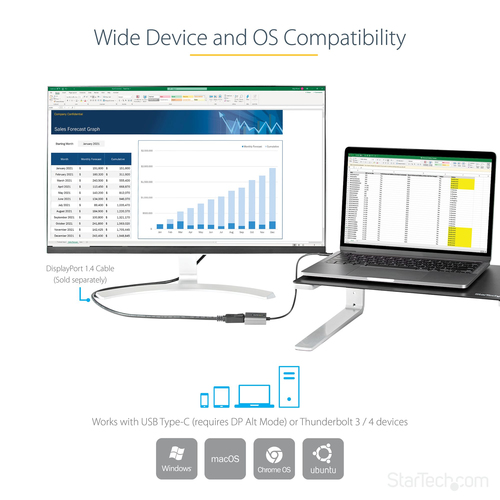 StarTech.com USB C to DisplayPort Adapter, 8K/4K 60Hz USB-C to DisplayPort 1.4 Adapter, DSC, USB Type-C to DP Video Conver