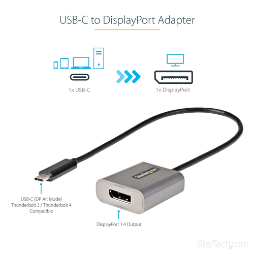 StarTech.com USB C to DisplayPort Adapter, 8K/4K 60Hz USB-C to DisplayPort 1.4 Adapter, DSC, USB Type-C to DP Video Conver