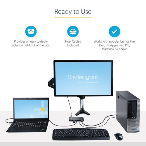 StarTech.com Switch KVM ibrido USB-A + HDMI e USB-C/TB3 a 2 porte - Monitor singolo HDMI 2.0 4K 60Hz - Switch KVM alimenta