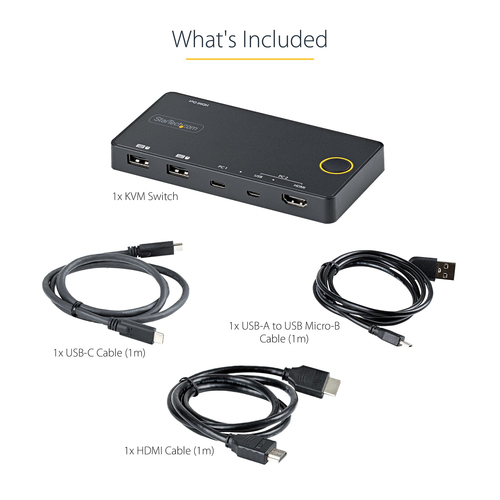 StarTech.com Switch KVM ibrido USB-A + HDMI e USB-C/TB3 a 2 porte - Monitor singolo HDMI 2.0 4K 60Hz - Switch KVM alimenta