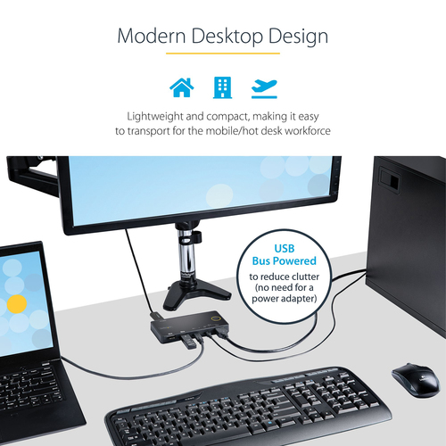 StarTech.com Switch KVM ibrido USB-A + HDMI e USB-C/TB3 a 2 porte - Monitor singolo HDMI 2.0 4K 60Hz - Switch KVM alimenta