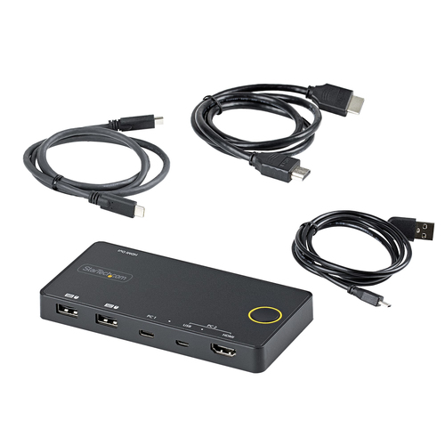 StarTech.com Switch KVM ibrido USB-A + HDMI e USB-C/TB3 a 2 porte - Monitor singolo HDMI 2.0 4K 60Hz - Switch KVM alimenta