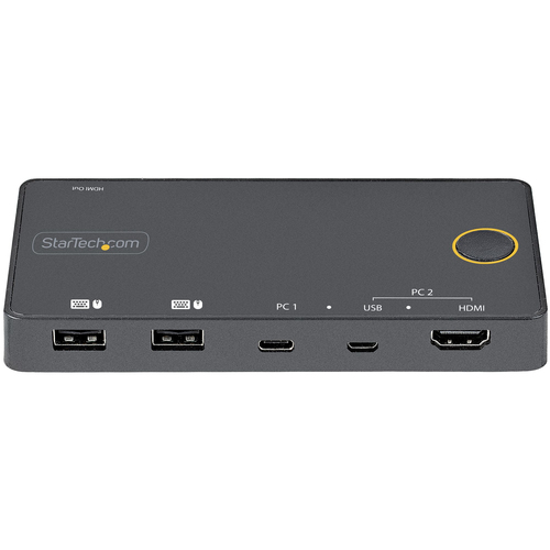 StarTech.com Switch KVM ibrido USB-A + HDMI e USB-C/TB3 a 2 porte - Monitor singolo HDMI 2.0 4K 60Hz - Switch KVM alimenta