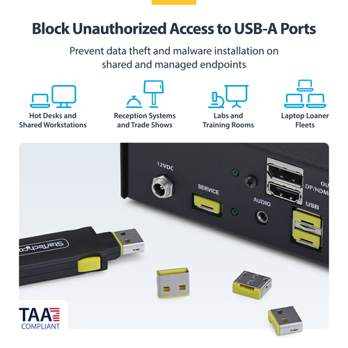 StarTech.com USB-A-PORT-BLOCKER. Produkttyp: Schnittstellenblockierung + Schlüssel, Kompatible Ports/Steckplätze: USB Typ-