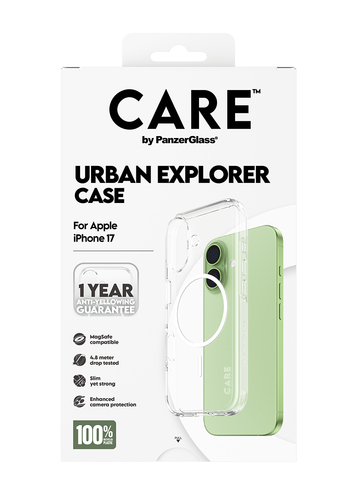 PanzerGlass CARE™ by ® Urban Explorer Case Transparent w. White MagSafe iPhone 17. Case type: Cover, Marke-Kompatibilität: