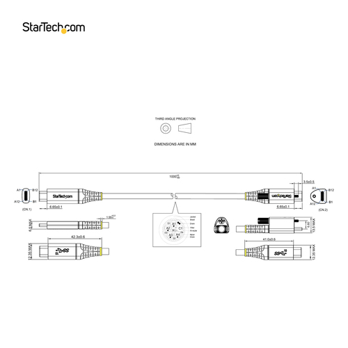 StarTech.com 3ft 1m Top Single Screw Locking USB C Cable 10Gbps, USB 3.1 Type-C Cable, 5A/100W PD, DP Alt Mode, USB-C to C