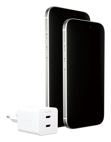 PanzerGlass Turbo 45 W AC Adapter - Universal Adapter - 2 USB Type-C - For Smartphone, Tablet PC - Europe - Silver, White