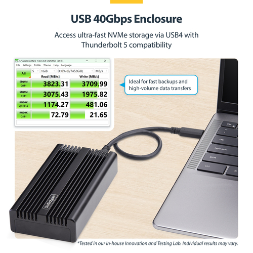 StarTech.com Drive Enclosure M.2, PCI Express NVMe 4.0, PCI Express NVMe 4.0 x4 - USB4 Host Interface - UASP Support Porta