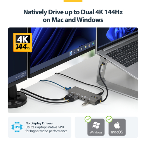 StarTech.com 7-in-1 USB4 Multiport Adapter, treiberlose Dual 4K für MacOS und Windows, 140W Power Delivery, 3-Port 10Gbps 