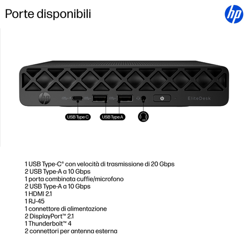 Desktop Computer HP EliteDesk 8 G1i - Intel Core Ultra 5 Seconda generazione 235 - Tecnologia vPro - 32 GB - 512 GB PCI Ex