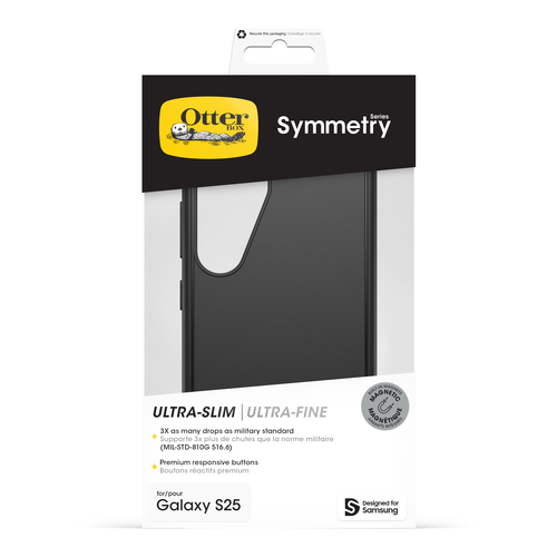 OtterBox Symmetry Case for Samsung Galaxy S25 Smartphone - Black - Drop Resistant - Plastic, Polycarbonate (PC) - Wireless