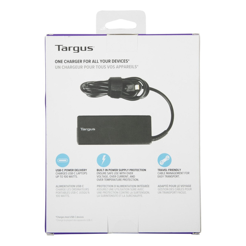 Targus APA108EU 100 W AC Adapter - 1 USB Type-C - For USB Type C Device, Notebook, Tablet, Phone - Europe - 1.80 m Cable -