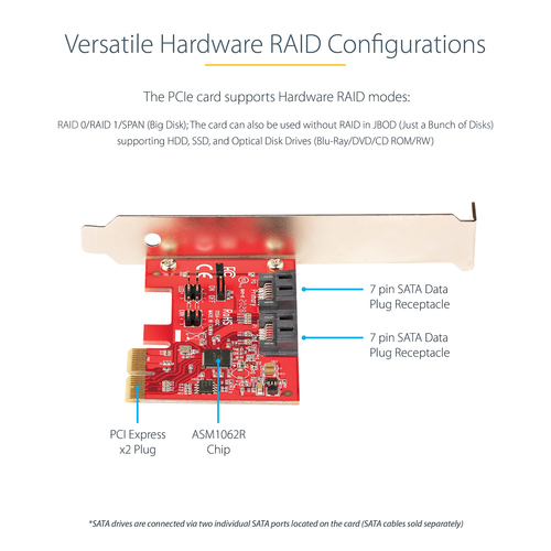StarTech.com Scheda PCIe SATA -scheda Espansione PCIe SATA 2 Porte 6Gbps, Profilo Alto/Basso, Controller RAID SATA, Adatta
