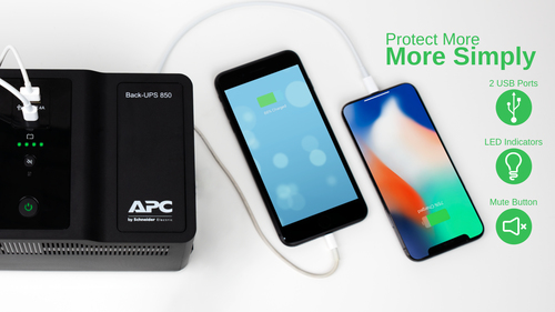 APC Back-UPS BE850G2-GR - USV 8x Schuko, 850VA, 2 USB-Ladegeräte, 1 USB-Datenanschluss. USV-Topologie: Standby (Offline), 