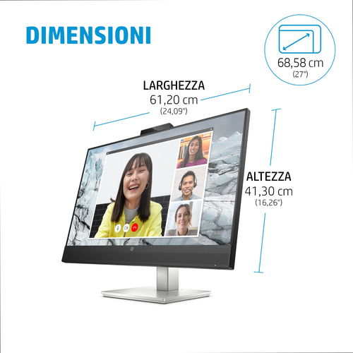 Monitor LCD HP E27m G4 685,8 mm (27") Class Webcam WQHD - 16:9 - Nero, Argento - 68,6 cm (27") Viewable - Tecnologia In-pl