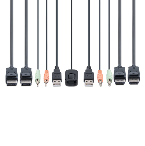 StarTech.com KVM Switch DisplayPort a 2 porte per doppio monitor 4K 60Hz, KVM con cavi USB-A/DisplayPort/Audio da 1,5 m, a