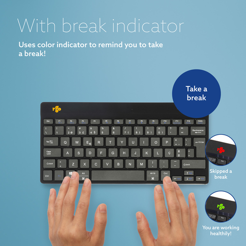 R-Go Compact Break Teclado - Compacto - Sem fios Conectividade - USB Tipo C Interface - Português - QWERTY Layout - Preto 