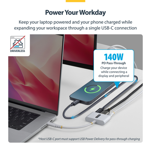 StarTech.com Adaptateur Multiport USB-C vers HDMI avec Charge PD 140W, HDMI 4K 60Hz, Hub USB 5 Gbps, Power Delivery 3.2, M