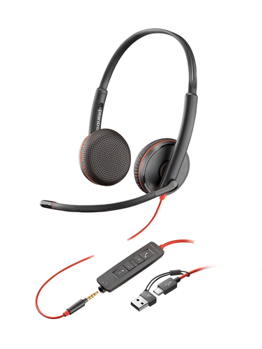 Poly Blackwire 3225 Kabel Auf den Ohren, Kopfbügel Stereo Headset - Schwarz - Binaural - Ohraufliegend - 20 Hz bis 20 kHz 