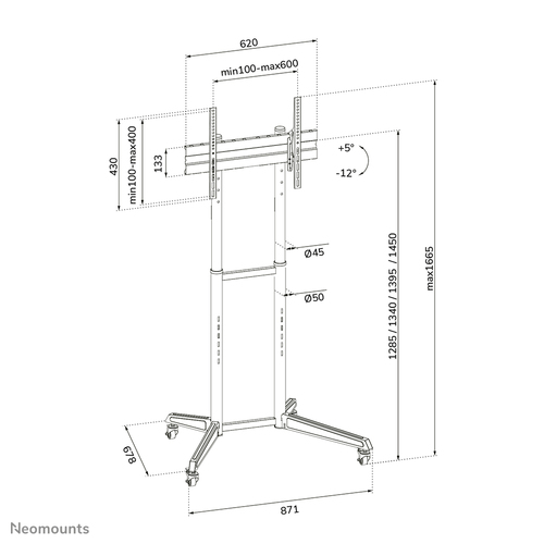 Neomounts FL50-540BL1 Height Adjustable Display Stand - Up to 70" (177.80 cm) Screen Support - 50 kg Load Capacity - 166.5