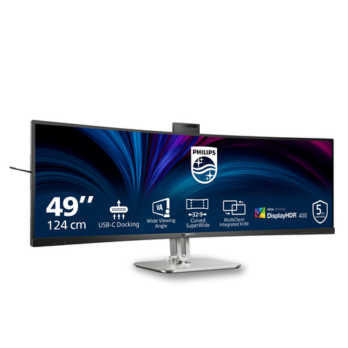 Philips 49B2U5900CH 49 Zoll Klasse Webcam Dual Quad HD (DQHD) Gekrümmter Bildschirm LED-Monitor - 32:9 Format - Schwarz - 