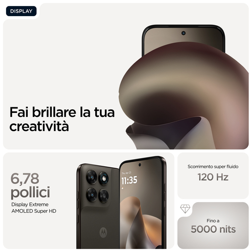 Motorola moto g77 . Dimensioni diagonale schermo: 17,3 cm (6.8"), Risoluzione del display: 1272 x 2772 Pixel. Frequenza de