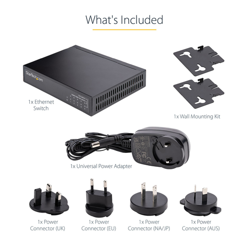 StarTech.com Unmanaged 2.5G Switch, 5 Port 2.5GBASE-T Unmanaged Ethernet Switch, Din Rail | Wall Mount, Multi-Gigabit, Aut