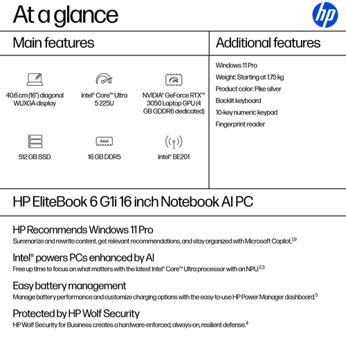 HP EliteBook 6 G1i 40,6 cm (16 Zoll) Notebook - WUXGA - Intel Core Ultra 5 225U - 16 GB - 512 GB SSD - Silber - Intel Chip