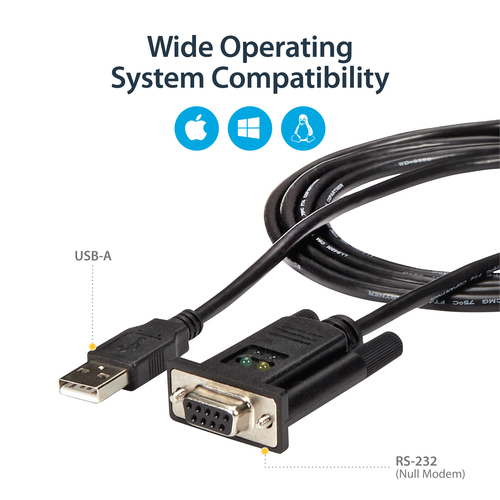 StarTech.com USB to Serial Adapter â€" Null Modem â€" FTDI USB UART Chip â€" DB9 (9-pin) â€" USB to RS232 Adapter - 1 x 9-