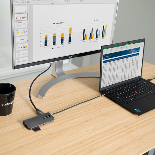 StarTech.com USB C Multiport Adapter, 4K 60Hz HDMI HDR10 Video, 3 Port 5Gbps USB-A Hub, 100W PD Pass-Through, GbE, SD/Micr