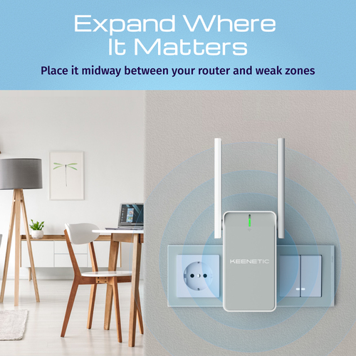 KEENETIC Buddy 6 (KN-3411) AX3000 Wi-Fi Extender, Mesh, 1 porta 1Gbit/s, Menù multi lingua